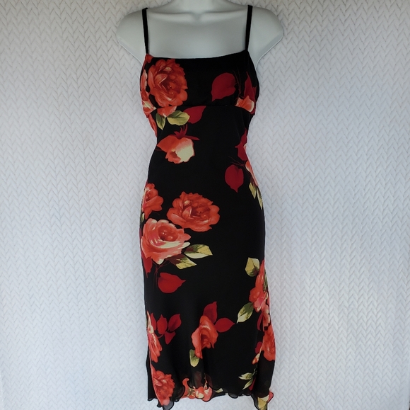 SOLD Necessary Objects Black Red Floral Dress Sz M - Picture 2 of 10